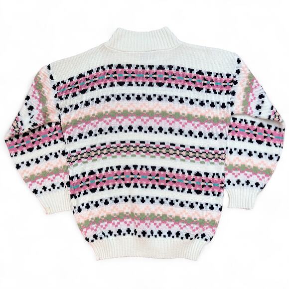 Vintage Clifton Place Fair Isle Pattern Mock Neck Knit Nordic Sweater L Flowery - Picture 4 of 9